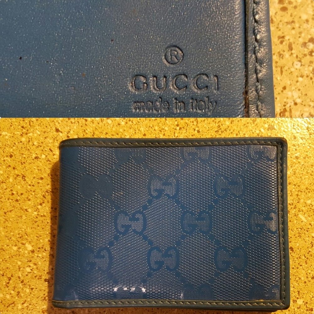 New Gucci Blue Guccissima Leather Bifold Wallet